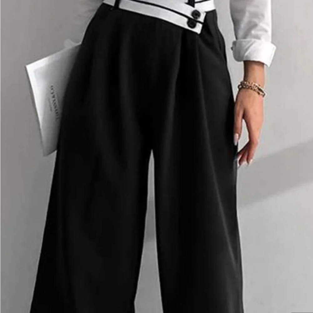 Commense Black Wide-Leg Trousers